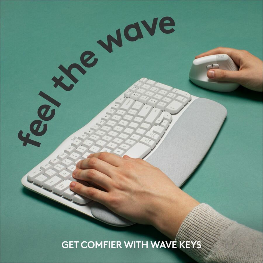 Logitech Wave Keys Wireless Ergonomic Keyboard with Cushioned Palm Rest, Comfortable Natural Typing, Easy-Switch, Off White — 920-012275