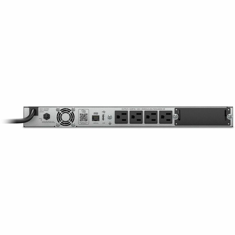 APC Smart-UPS, Line Interactive, 750 VA, LCD, Rackmount 1U, 120V, 4x NEMA 5-15R outlet, USB, AVR, Short Depth — SMT750RM1U