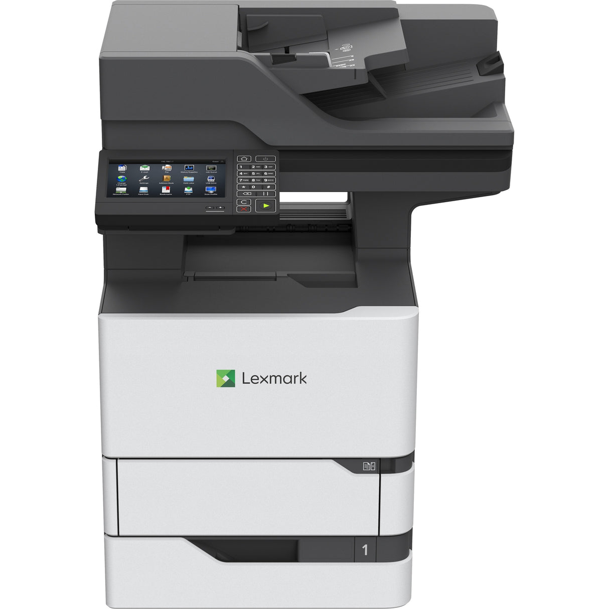 Lexmark MX720 MX722adhe Laser Multifunction Printer-Monochrome-Copier/Fax/Scanner-70 ppm Mono Print-1200x1200 Print-Automatic Duplex Print-350000 Pages Monthly-650 sheets Input-Color Scanner-600 Optical Scan-Monochrome Fax-Gigabit Ethernet — 25B0001