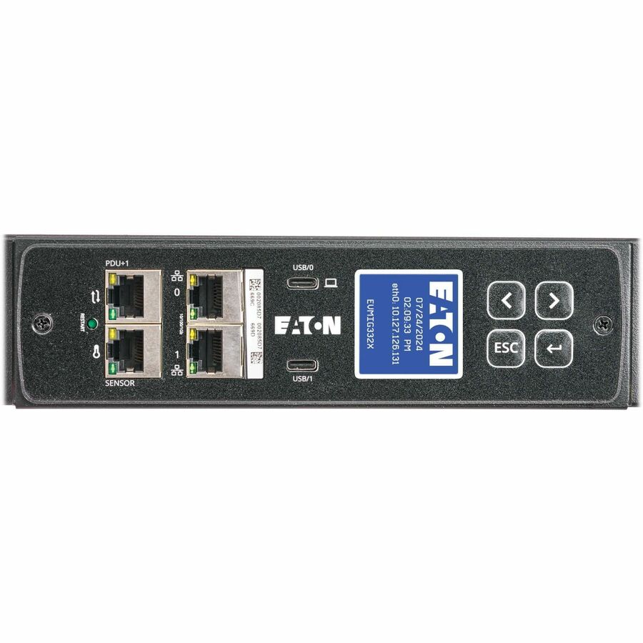 Eaton 3-Phase Metered Input Rack PDU G4, 240/415V, 42 Outlets, 24A/32A, 17.3kW, 532P6W Input, 10 ft. Cord, 0U Vertical, TAA — EVMIG332X