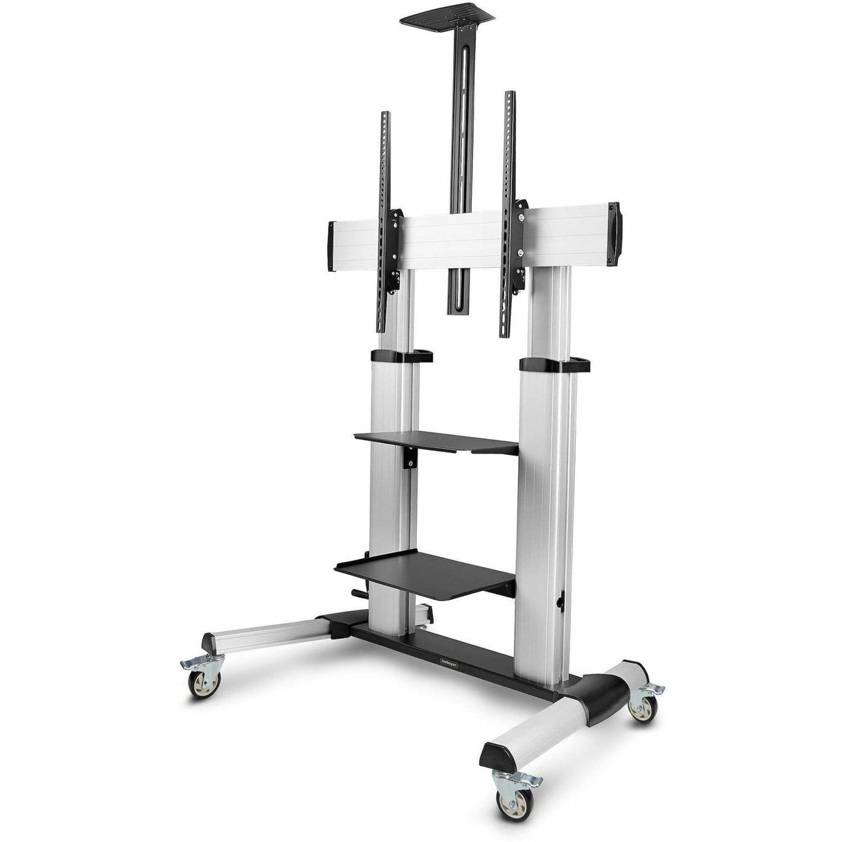 StarTech.com Rolling TV Cart/Stand On Wheels, For 60-100inch Flat Screens and 220lb, Height Adjustable Mobile Trolley Mount/Portable Stand — 1110C-MOBILE-TV-CART