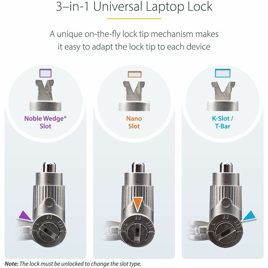 StarTech.com 25-Pack Universal Laptop Lock 6.6ft, Keyed Alike Locking Cable, Security Cable, Compatible w/Noble Wedge®/Nano/K-Slot — UNIVKA25-LAPTOP-LOCK