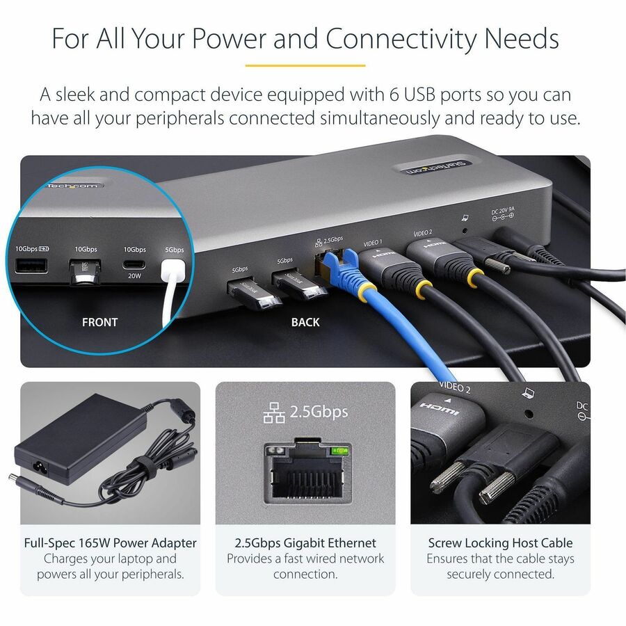 StarTech.com USB4 Docking Station, USB-C 40Gbps, up to Dual 4K 60Hz HDMI, Multi-Monitor Dock, 6-Port USB Hub, 2.5GbE, 100W Power Delivery — 155NA-USB4-DOCK