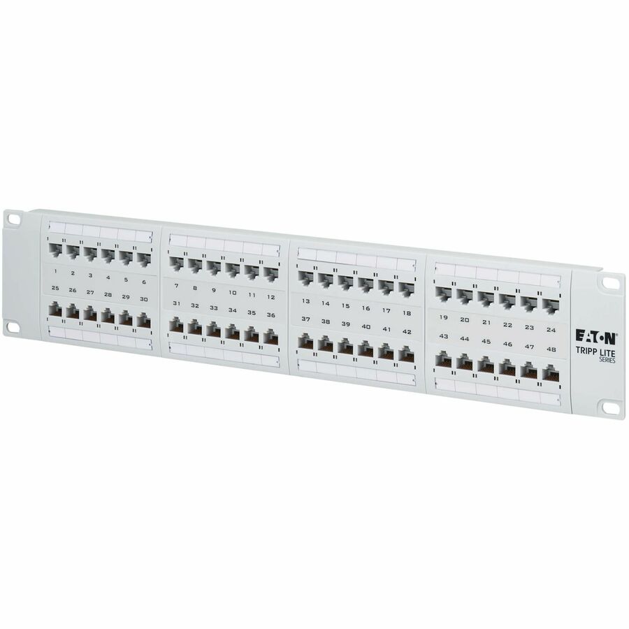 Eaton Tripp Lite Series 48-Port Cat6 Patch Panel - 4PPoE Compliant, 110/Krone, 568A/B, RJ45 Ethernet, 2U Rack-Mount, White, TAA — N252-P48-WH