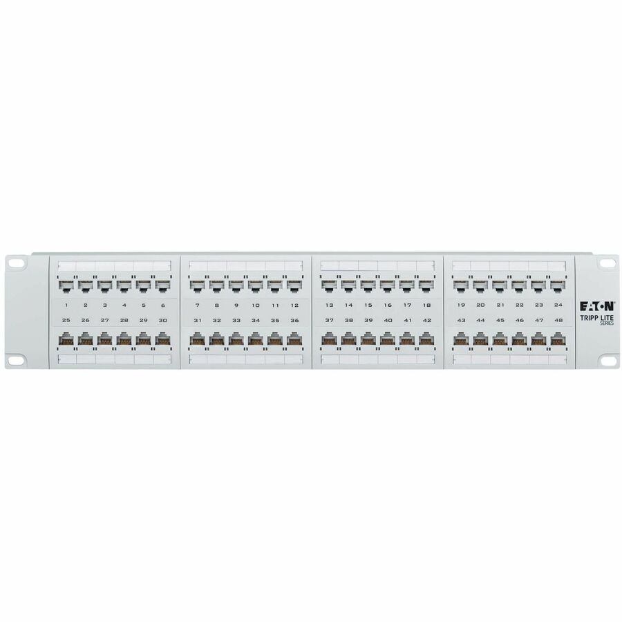 Eaton Tripp Lite Series 48-Port Cat6 Patch Panel - 4PPoE Compliant, 110/Krone, 568A/B, RJ45 Ethernet, 2U Rack-Mount, White, TAA — N252-P48-WH