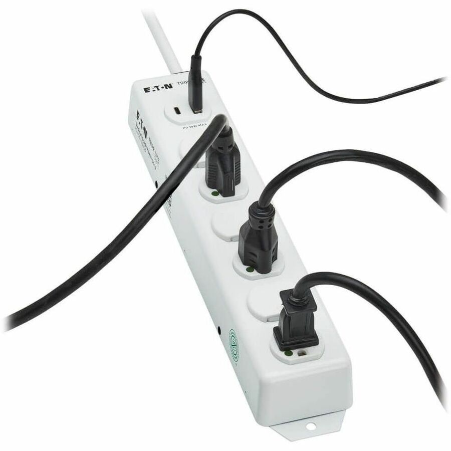 Eaton Tripp Lite Series Safe-IT UL 1363 Medical-Grade Power Strip, 6 Hospital-Grade Outlets, USB Charging, Safety Covers, Antimicrobial, 6 ft. Cord — PS-606-HGUSB