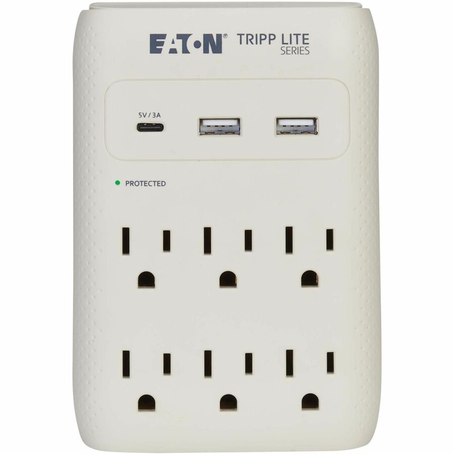 Eaton Tripp Lite Series Protect It! 6-Outlet Surge Protector - 5-15R Outlets, USB-C and USB-A Ports, 5-15P Direct Plug-In, 1080 Joules, Gray — SK60C