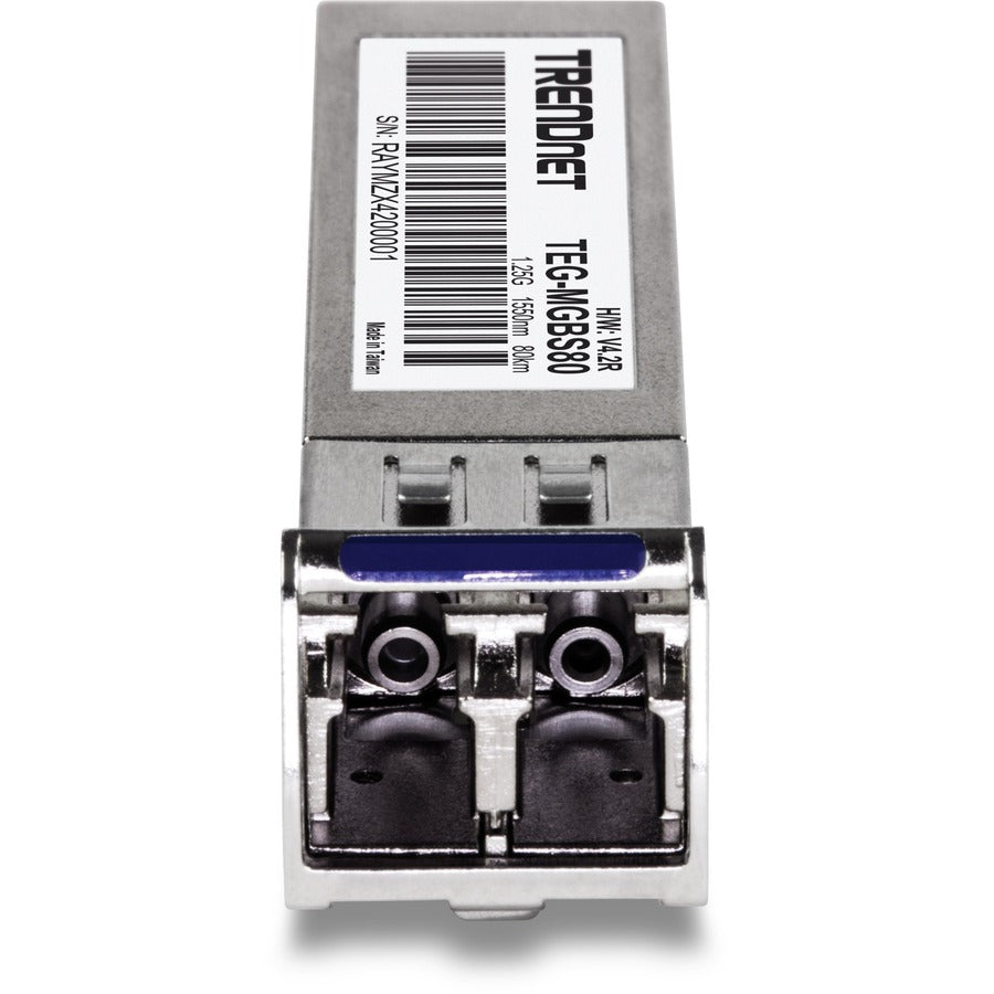 TRENDnet SFP to RJ45 Mini-GBIC Single-Mode LC Module; TEG-MGBS80; Mini-GBIC Module for Single Mode Fiber; LC Connector Type; Up to 80 Km (49.7 Miles); 1.25Gbps Gigabit Ethernet; Lifetime Protection — TEG-MGBS80