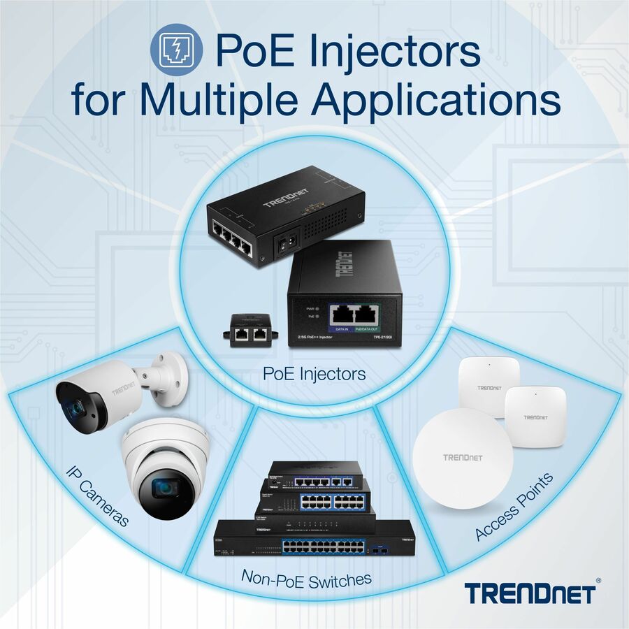 TRENDnet 65W 4-Port Gigabit PoE+ Injector, TPE-147GI, 4 x Gigabit Ports(Data in), 4 x gigabit PoE Ports(Data + PoE Out), Multi-Port PoE+ Injector up to 100m(328 ft.), Add PoE+ Power to Non-PoE Switch — TPE-147GI