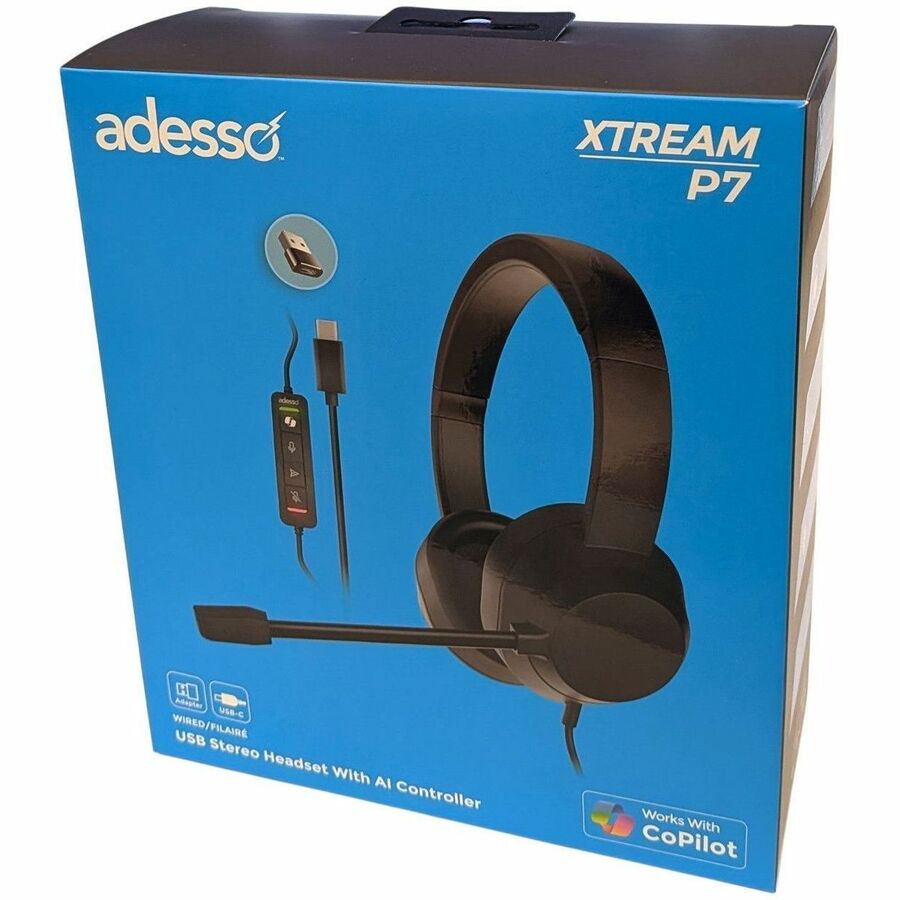 Adesso Xtream P7 Wired Stereo Headset With AI Controls — Xtream P7