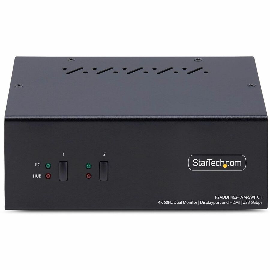 StarTech.com 2-Port Dual-Monitor DisplayPort and HDMI KVM Switch, 4K 60Hz, 2-Port USB 5Gbps Hub, 2x USB HID Ports, Hotkeys, TAA Compliant — P2ADDH462-KVM-SWITCH