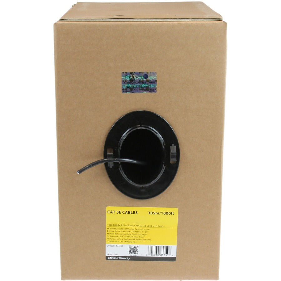 StarTech.com Bulk Cat 5e Ethernet Cable - 1000 ft. (304,8m) - Solid - CMR-Rated - Black - TAA Compliant — WIR5ECMRBK