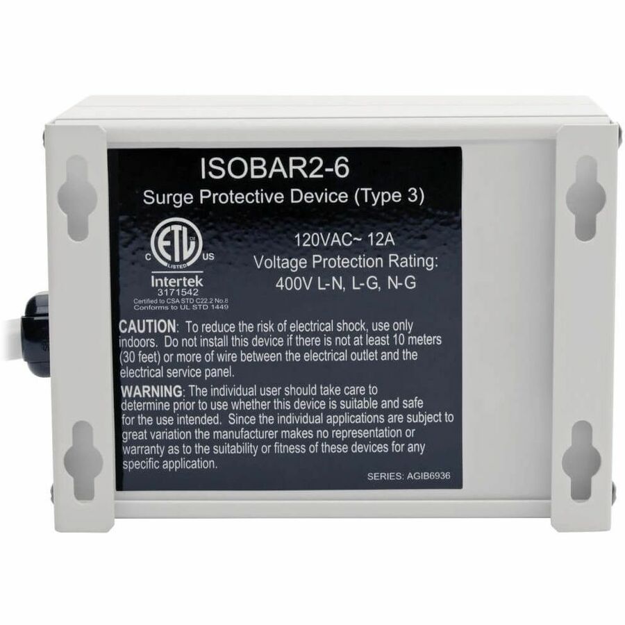 Eaton Tripp Lite Series Isobar 2-Outlet Surge Protector, 6 ft. Cord with Right-Angle Plug, 1410 Joules, Metal Housing — ISOBAR2-6