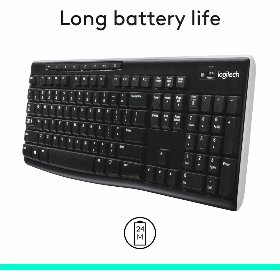 Logitech K270 Wireless Keyboard for Windows, 2.4 GHz Wireless, Full-Size, Number Pad, Black — 920-003051