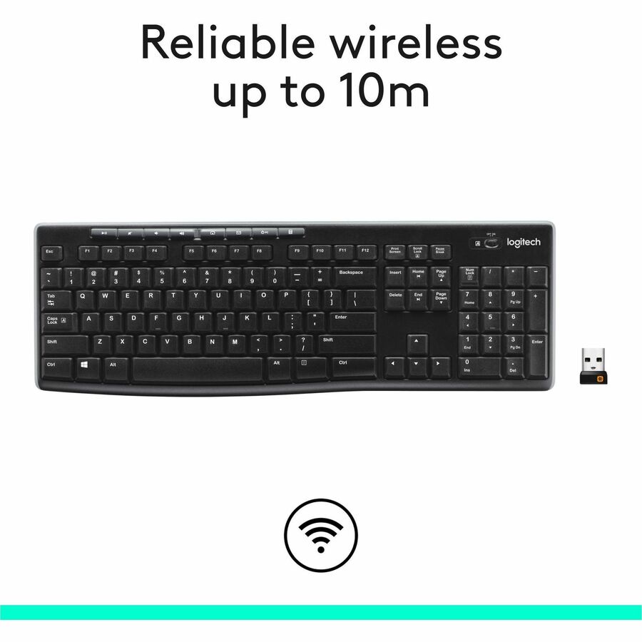 Logitech K270 Wireless Keyboard for Windows, 2.4 GHz Wireless, Full-Size, Number Pad, Black — 920-003051