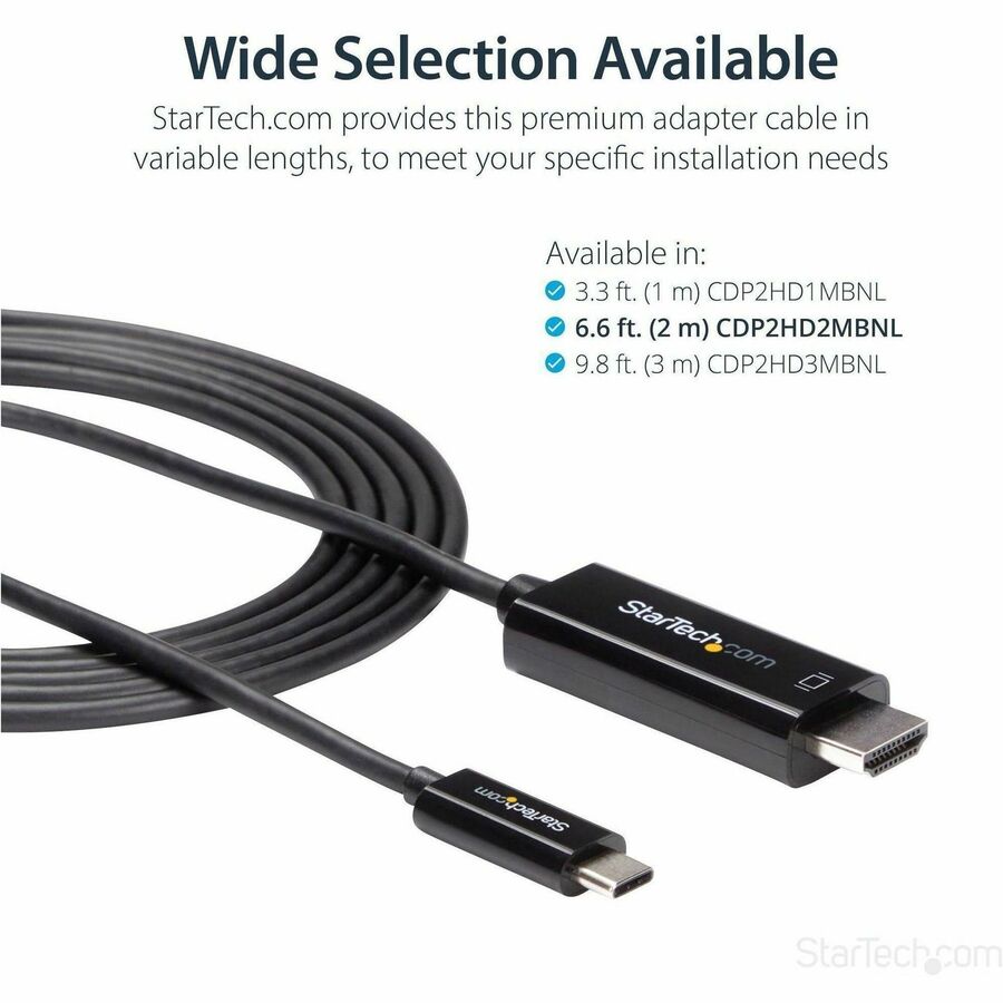 StarTech.com 6ft (2m) USB C to HDMI Cable - 4K 60Hz USB Type C DP Alt Mode to HDMI 2.0 Video Display Adapter Cable - Works w/Thunderbolt 3 — CDP2HD2MBNL
