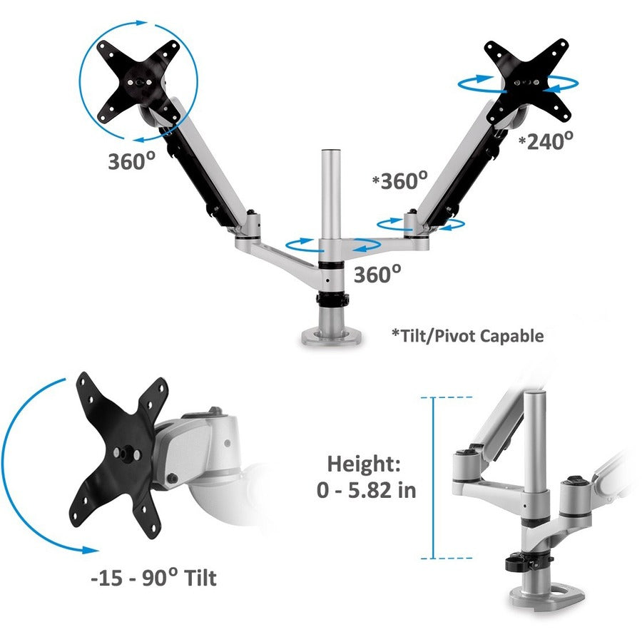 ViewSonic LCD-DMA-002 Spring-Loaded Monitor Desk Mounting Arm for 2 Monitors up to 27 Inches Each, VESA Compatible, Full Ergonomic Adjustability, 2-in-1 Mounting Base, and Built-In Cable Management — LCD-DMA-002