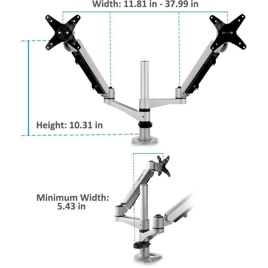ViewSonic LCD-DMA-002 Spring-Loaded Monitor Desk Mounting Arm for 2 Monitors up to 27 Inches Each, VESA Compatible, Full Ergonomic Adjustability, 2-in-1 Mounting Base, and Built-In Cable Management — LCD-DMA-002