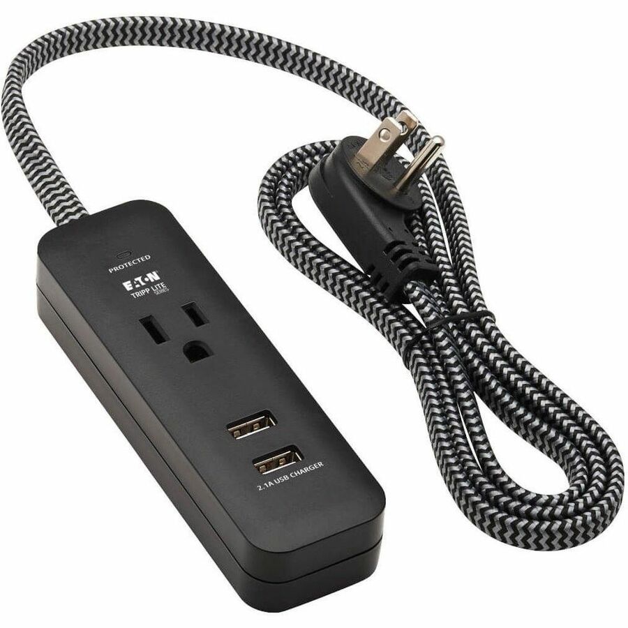 Eaton Tripp Lite Series 1-Outlet Surge Protector with 2 USB Ports (2.1A Shared) - 4 ft. Cord, 5-15P Plug, 450 Joules, Black — TLP104USB