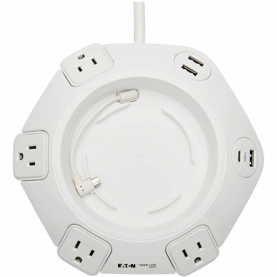 Eaton Tripp Lite Series Safe-IT Conference Power Surge Protector, 4 Rotating 5-15R Outlets, USB-C & 3 USB-A Ports, 10 ft. (3 m) Cord, Antimicrobial Protection — TLP410UCUFOAM