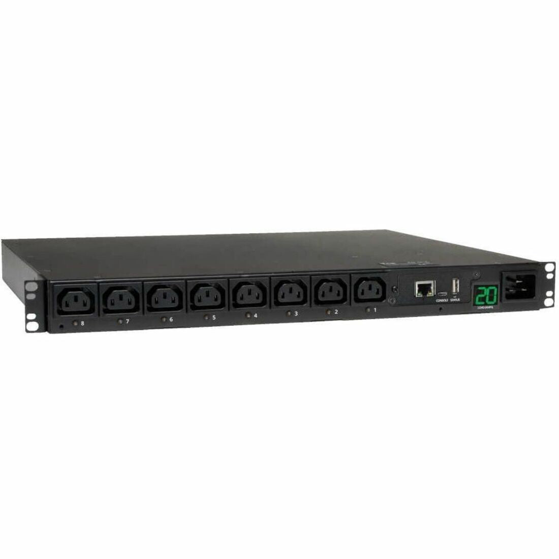 Eaton 3.7kW Single-Phase 208/230V Switched PDU - LX Platform, 8 C13 Outlets, C20 Input with L6-20P Adapter, 2.4m Cord, 1U Rack-mount, TAA — PDUMH20HVNET