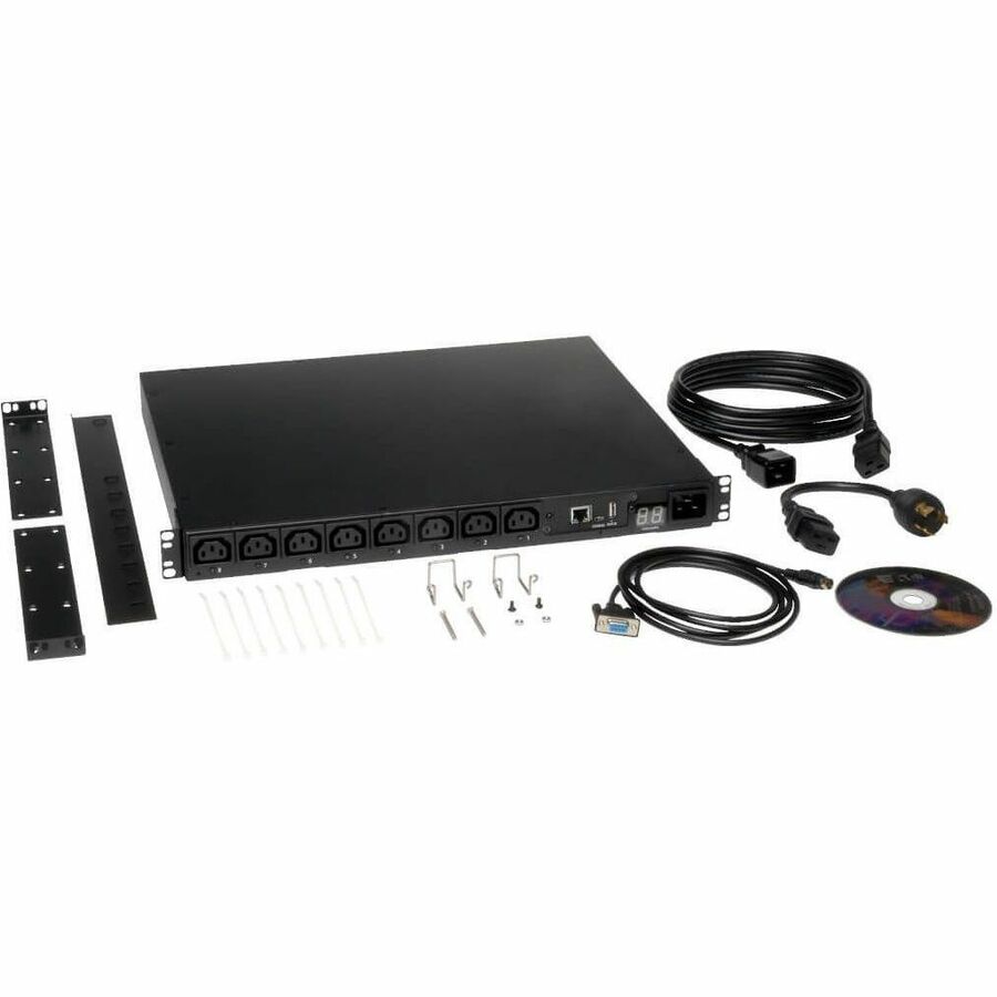 Eaton 3.7kW Single-Phase 208/230V Switched PDU - LX Platform, 8 C13 Outlets, C20 Input with L6-20P Adapter, 2.4m Cord, 1U Rack-mount, TAA — PDUMH20HVNET