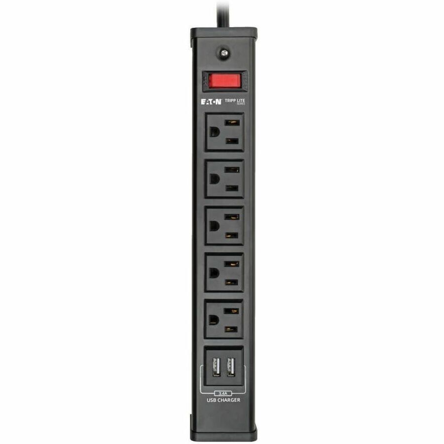 Eaton Tripp Lite Series 5-Outlet Surge Protector with 2 USB Ports (3.4A Shared) - 6 ft. (1.83 m) Cord, 450 Joules, Metal Housing — TLM526USBB