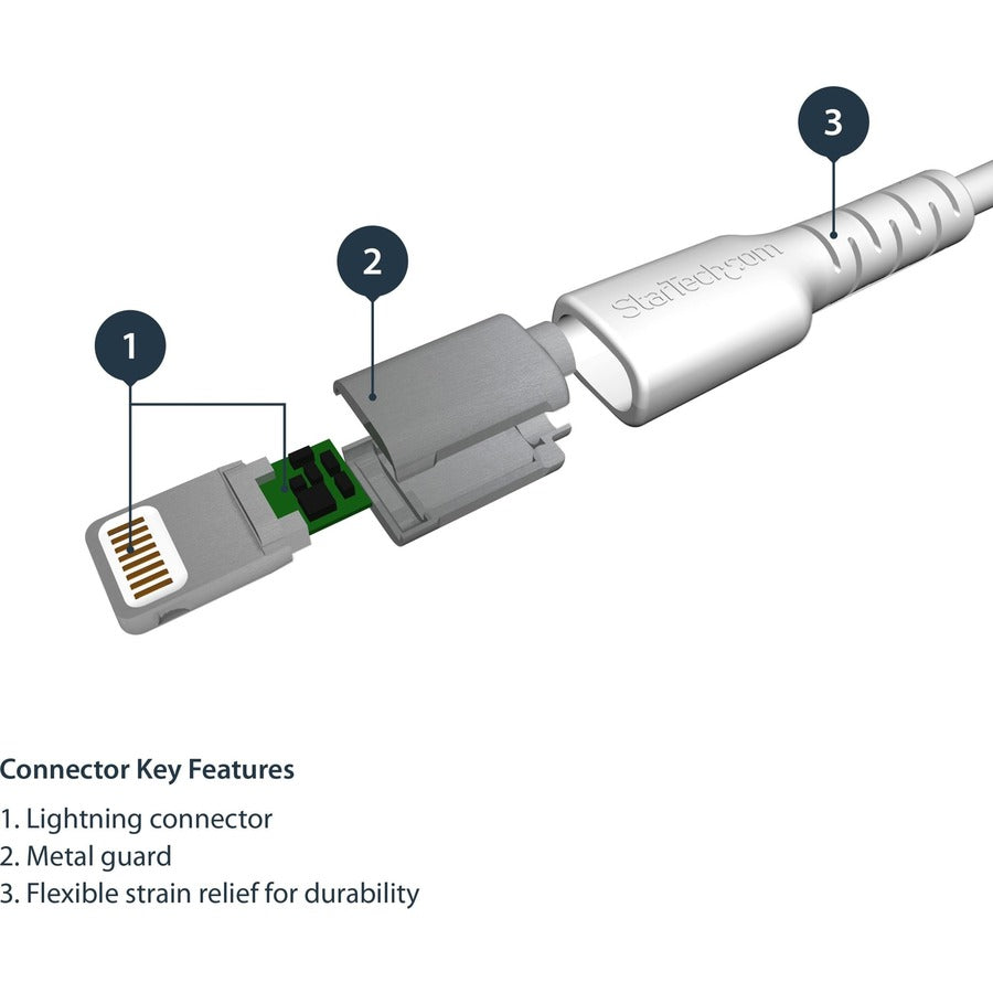 StarTech.com 3 foot/1m Durable White USB-A to Lightning Cable, Rugged Heavy Duty Charging/Sync Cable for Apple iPhone/iPad MFi Certified — RUSBLTMM1M