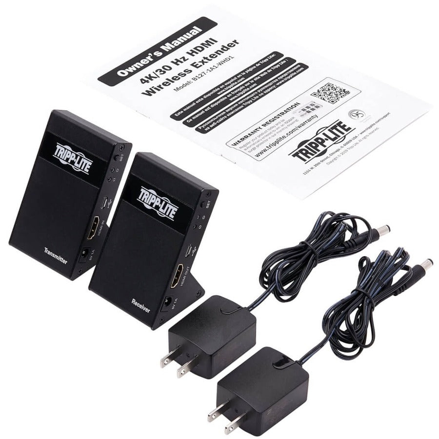 Eaton Tripp Lite Series Wireless HDMI Extender Kit, Transmitter/Receiver, Zero Latency, 4K, 7.1 Audio, HDCP 2.2, Up to 98 ft. (30 m) — B127-1A1-WHD1
