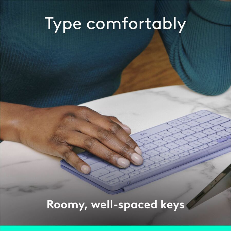 Logitech Keys-To-Go 2 Portable Bluetooth Keyboard for Tablet With Built-in Cover, Slim and Compact Wireless Keyboard for Windows, Android, Linux, iPad, iPhone, Mac, Apple TV (Lilac) — 920-012920