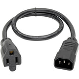 Eaton Tripp Lite Series NEMA 5-15R to C14 Computer AC Power Cable - 13A, 125V, 16 AWG, 2 ft. (0.61 m), Black — P002-002