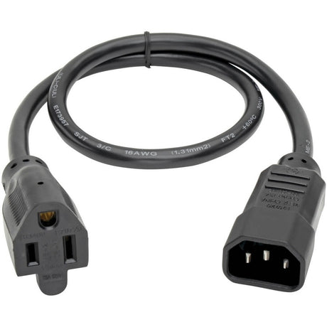 Eaton Tripp Lite Series NEMA 5-15R to C14 Computer AC Power Cable - 13A, 125V, 16 AWG, 2 ft. (0.61 m), Black — P002-002