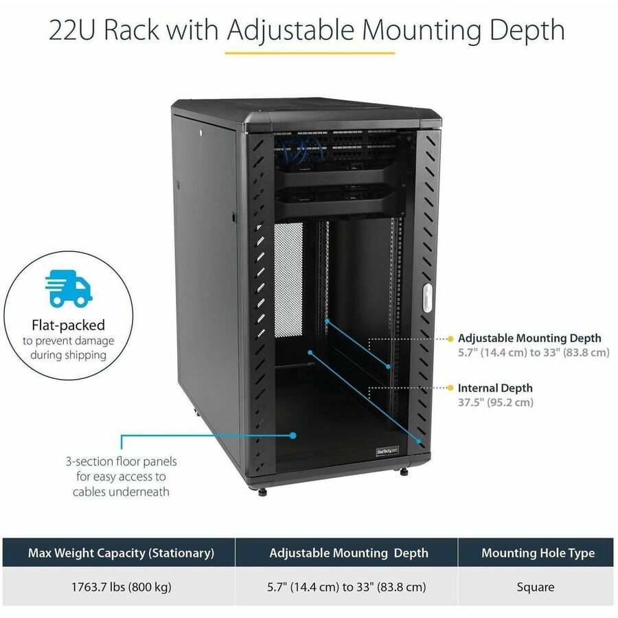 StarTech.com 22U 36in Knock-Down Server Rack Cabinet with Caster — RK2236BKF