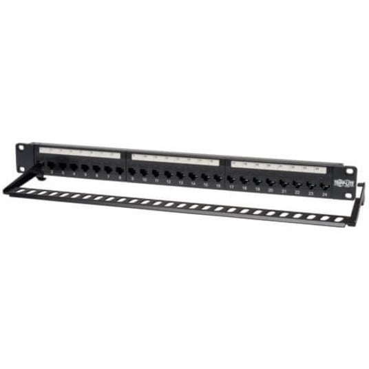 Eaton Tripp Lite Series 24-Port 1U Rack-Mount Cat6/Cat5 Feedthrough Patch Panel, RJ45 Ethernet, TAA — N254-024