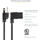 StarTech.com 6ft (1.8m) Computer Power Cord, NEMA 5-15P to Right Angle C13, 10A 125V, 18AWG, Replacement AC Power Cord, Monitor Power Cable — PXT101L