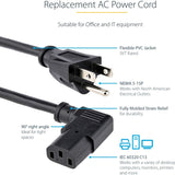 StarTech.com 6ft (1.8m) Computer Power Cord, NEMA 5-15P to Right Angle C13, 10A 125V, 18AWG, Replacement AC Power Cord, Monitor Power Cable — PXT101L