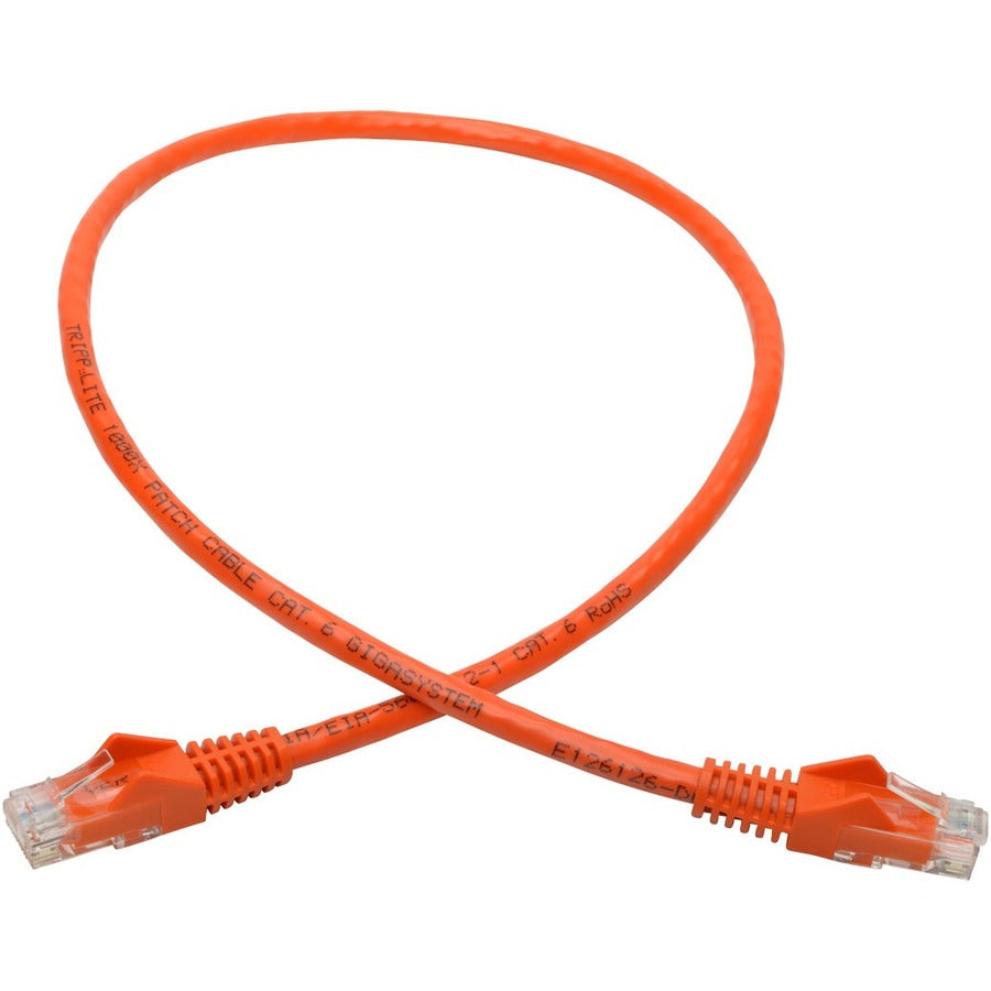 Eaton Tripp Lite Series Cat6 Gigabit Snagless Molded (UTP) Ethernet Cable (RJ45 M/M), PoE, Orange, 2 ft. (0.61 m) — N201-002-OR