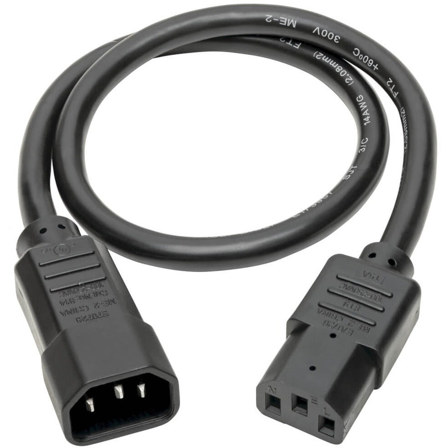 Eaton Tripp Lite Series Heavy-Duty PDU Power Cord, C13 to C14 - 15A, 250V, 14 AWG, 2 ft. (0.61 m), Black — P005-002