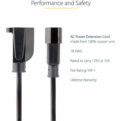 StarTech.com 1ft (0.3m) Power Extension Cord, IEC C14 to NEMA 5-15R, 10A 125V, 18AWG, Black, Outlet Extension Cable for Power Supplies — PAC100
