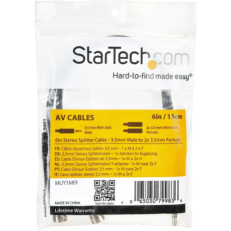 StarTech.com Stereo Splitter Cable - Phono Stereo 3.5mm (M) - Phono 2x Stereo (F) - 6in — MUY1MFF