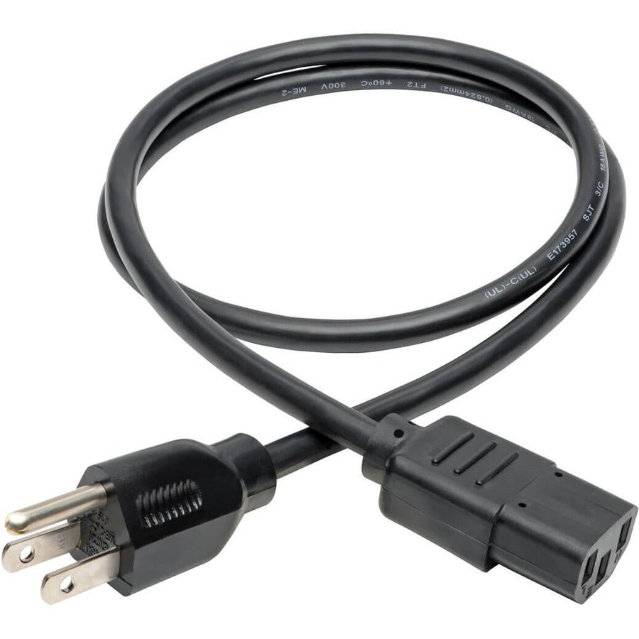 Eaton Tripp Lite Series Desktop Computer AC Power Cable, NEMA 5-15P to C13 - 10A, 125V, 18 AWG, 3 ft. (0.91 m), Black — P006-003