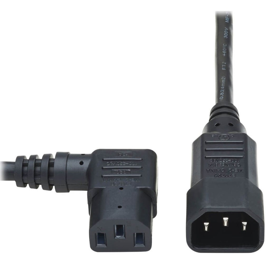 Eaton Tripp Lite Series Power Extension Cord, Right-Angle C13 to C14 PDU Style - 10A, 250V, 18 AWG, 2 ft. (0.61 m), Black — P004-002-13RA