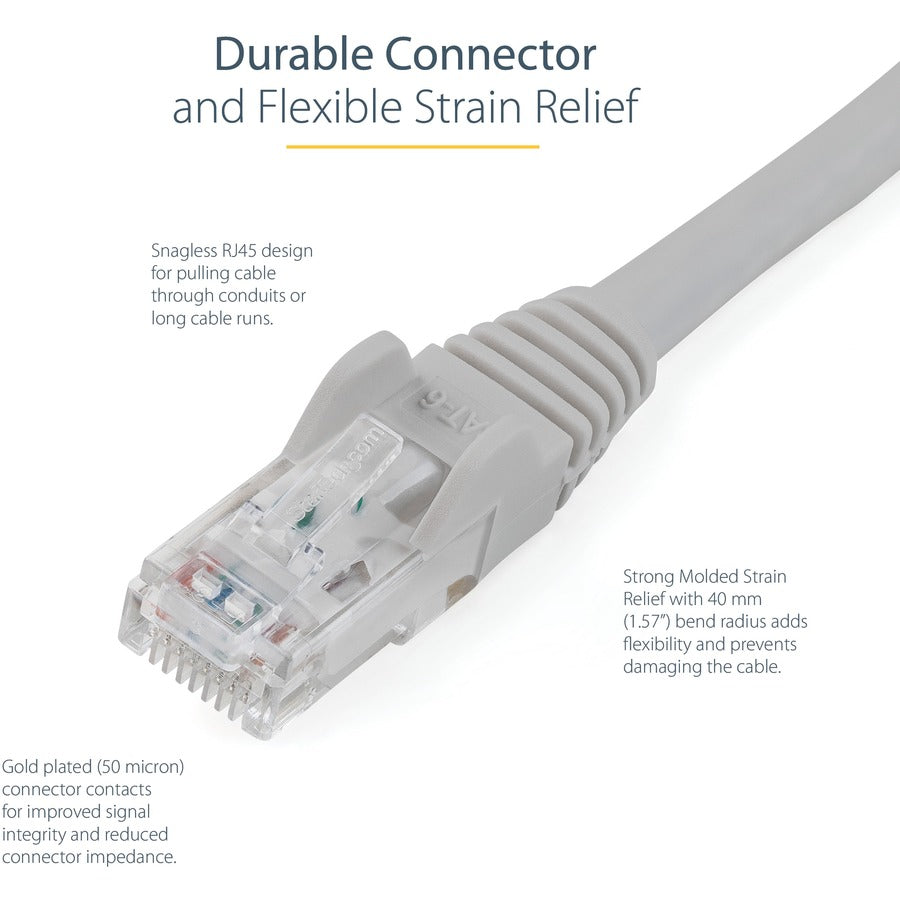 StarTech.com 3ft CAT6 Ethernet Cable - Gray Snagless Gigabit - 100W PoE UTP 650MHz Category 6 Patch Cord UL Certified Wiring/TIA — N6PATCH3GR
