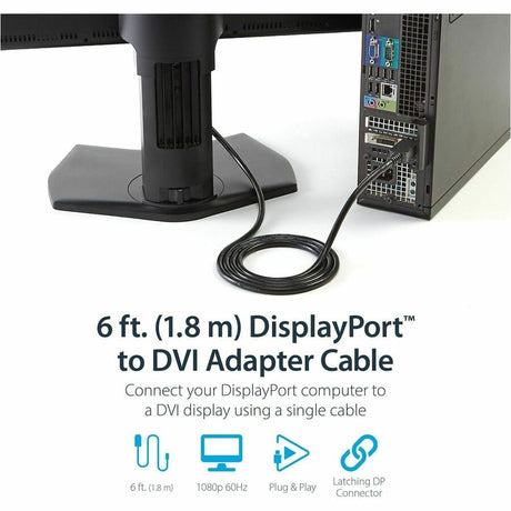 StarTech.com 6ft (1.8m) DisplayPort to DVI Cable, DisplayPort to DVI Adapter Cable, DP to DVI-D Converter, Replacement for DP2DVIMM6 — DP2DVI2MM6