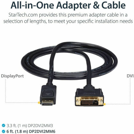StarTech.com 6ft (1.8m) DisplayPort to DVI Cable, DisplayPort to DVI Adapter Cable, DP to DVI-D Converter, Replacement for DP2DVIMM6 — DP2DVI2MM6