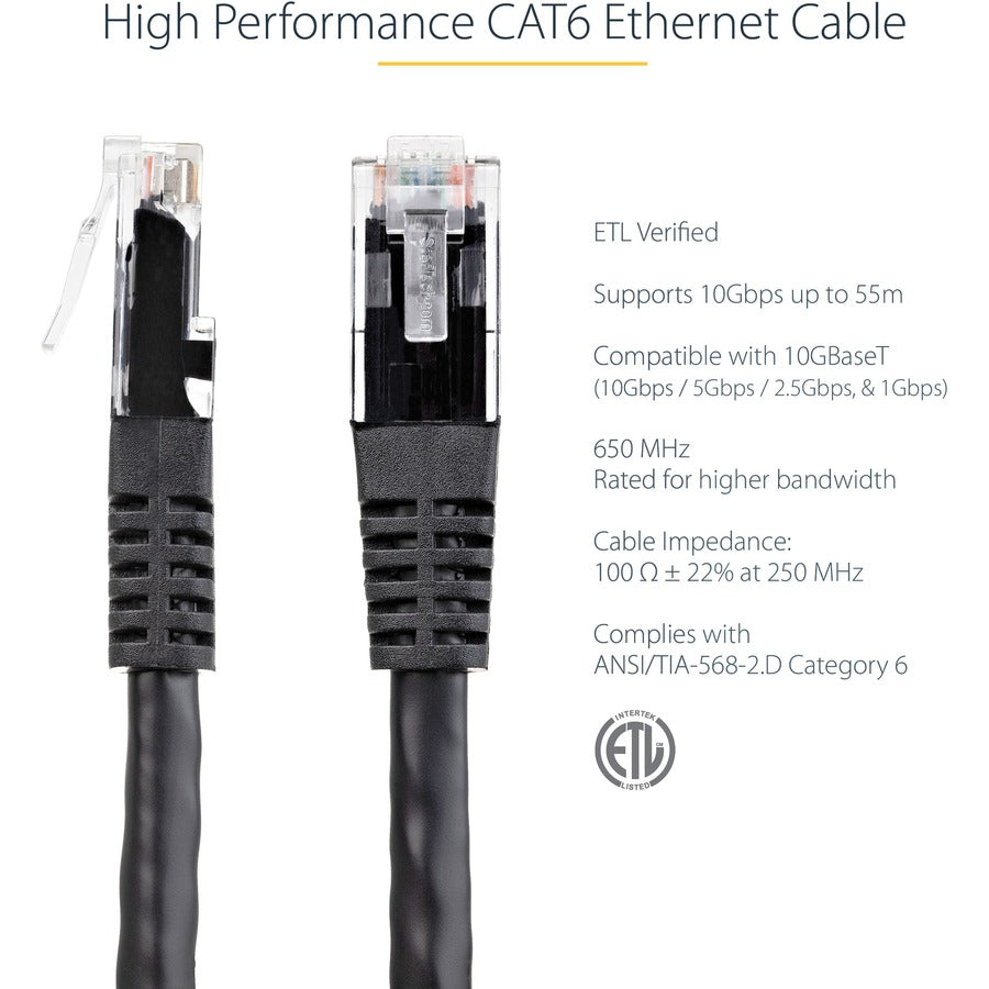 StarTech.com 7ft CAT6 Ethernet Cable - Black Molded Gigabit - 100W PoE UTP 650MHz - Category 6 Patch Cord UL Certified Wiring/TIA — C6PATCH7BK