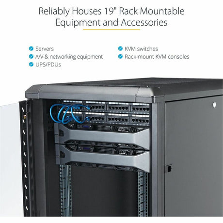 StarTech.com 4-Post 25U Server Rack Cabinet, 19" Data Rack Cabinet for Computer / IT Equipment, Home Network Rack, Half Height Server Rack — RK2536BKF