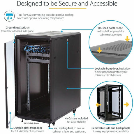 StarTech.com 4-Post 25U Server Rack Cabinet, 19" Data Rack Cabinet for Computer / IT Equipment, Home Network Rack, Half Height Server Rack — RK2536BKF