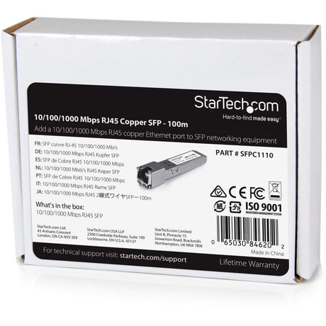 StarTech.com Cisco SFP-GE-T Compatible SFP Module - 1000BASE-T - 10/100/1000 Mbps SFP to RJ45 Cat6/Cat5e Transceiver - 100m — SFPC1110