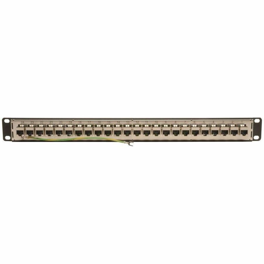 Eaton Tripp Lite Series 24-Port 1U Rack-Mount STP Shielded Cat6 /Cat5 Feedthrough Patch Panel, RJ45 Ethernet, TAA — N254-024-SH